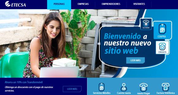 Captura de pantalla del nuevo sitio web de Etecsa